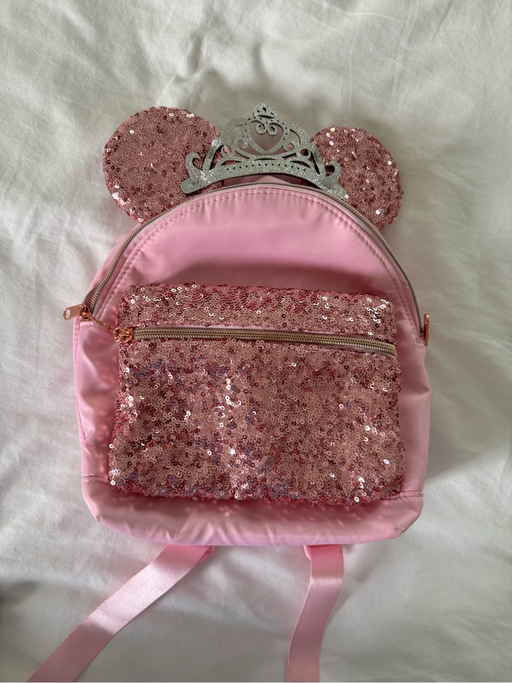 Disney Minnie Pink Sequined Minnie-Ears Kids Backpack with Tiara Accent